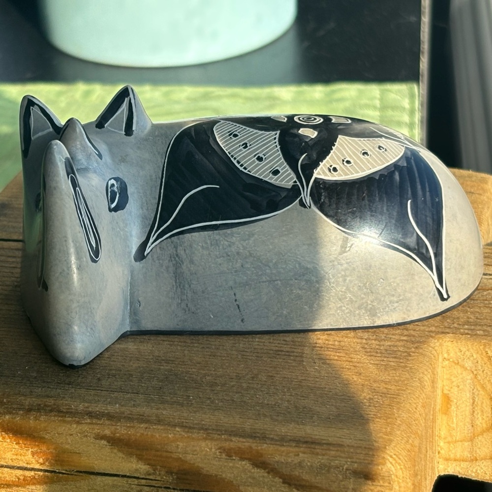Handcrafted Gray Soapstone Rhino Figurine